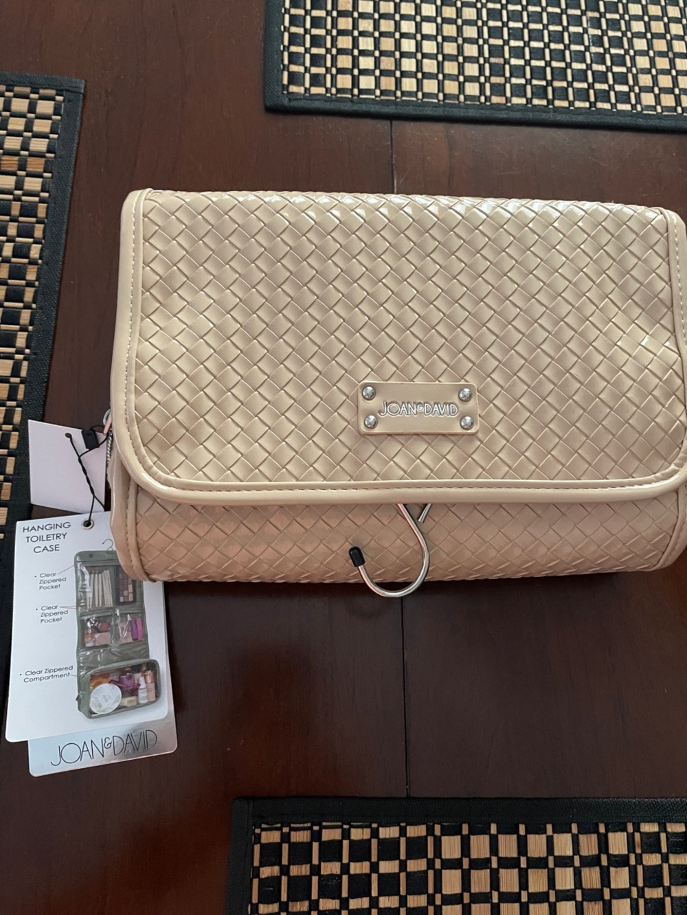 Joan & David Champagne Woven Hanging Toiletry Case